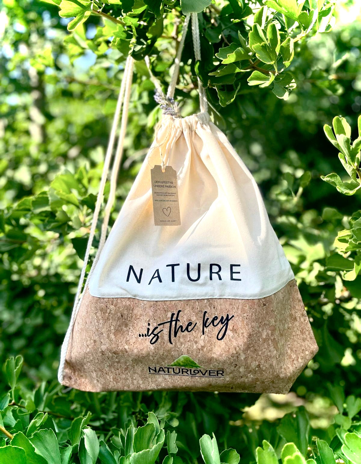 Sac à dos NaturLoVer « La nature est la clé » en coton et liège