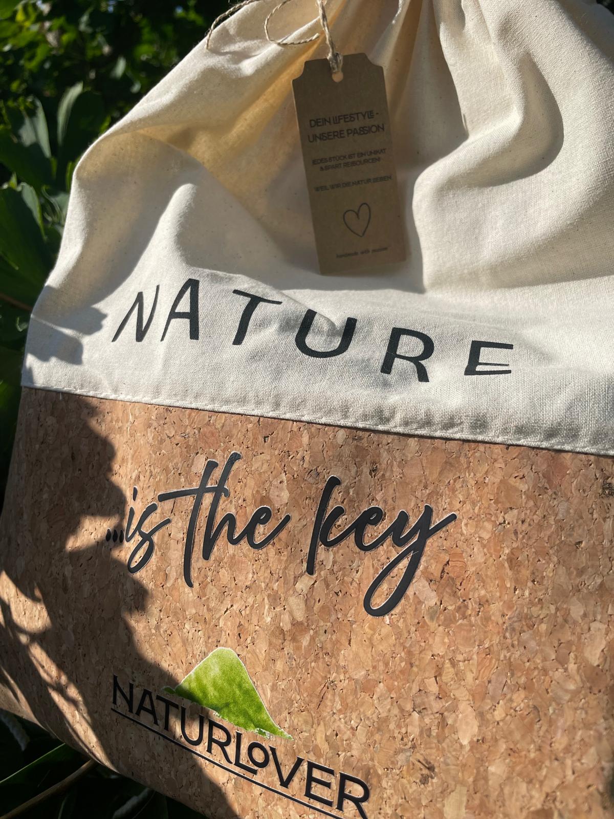 Sac à dos NaturLoVer « La nature est la clé » en coton et liège