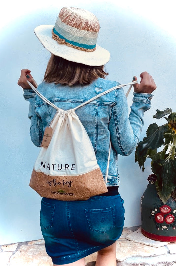 Sac à dos NaturLoVer « La nature est la clé » en coton et liège