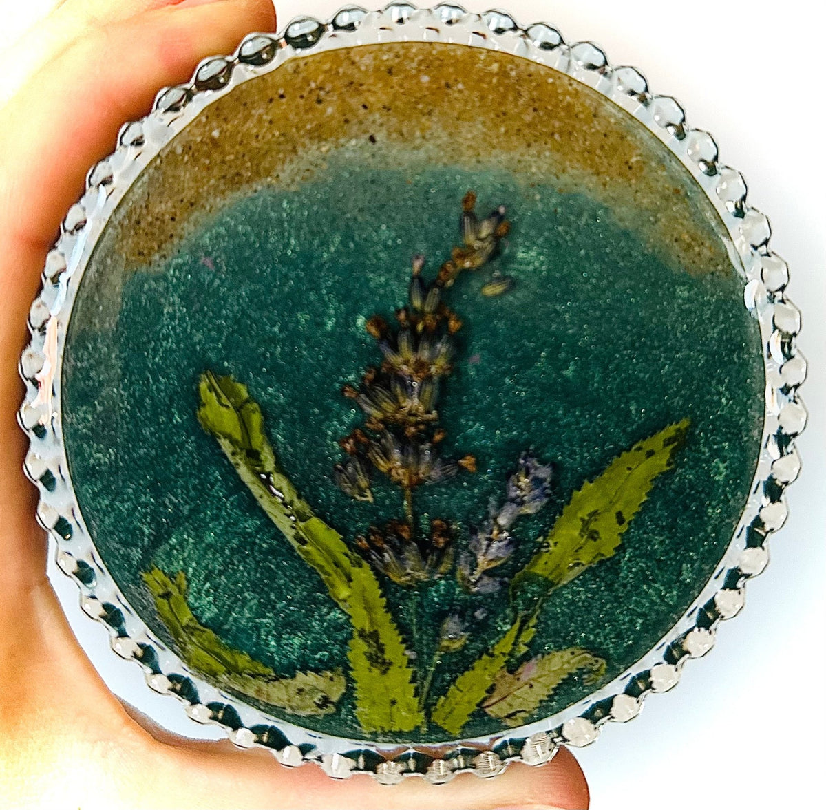 Glasschale Epoxid Lavendel Sand