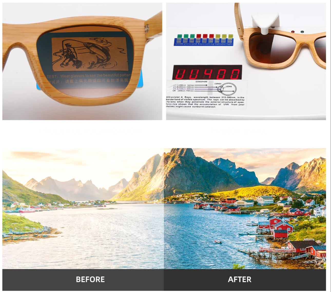Lunettes de soleil rétro en bambou