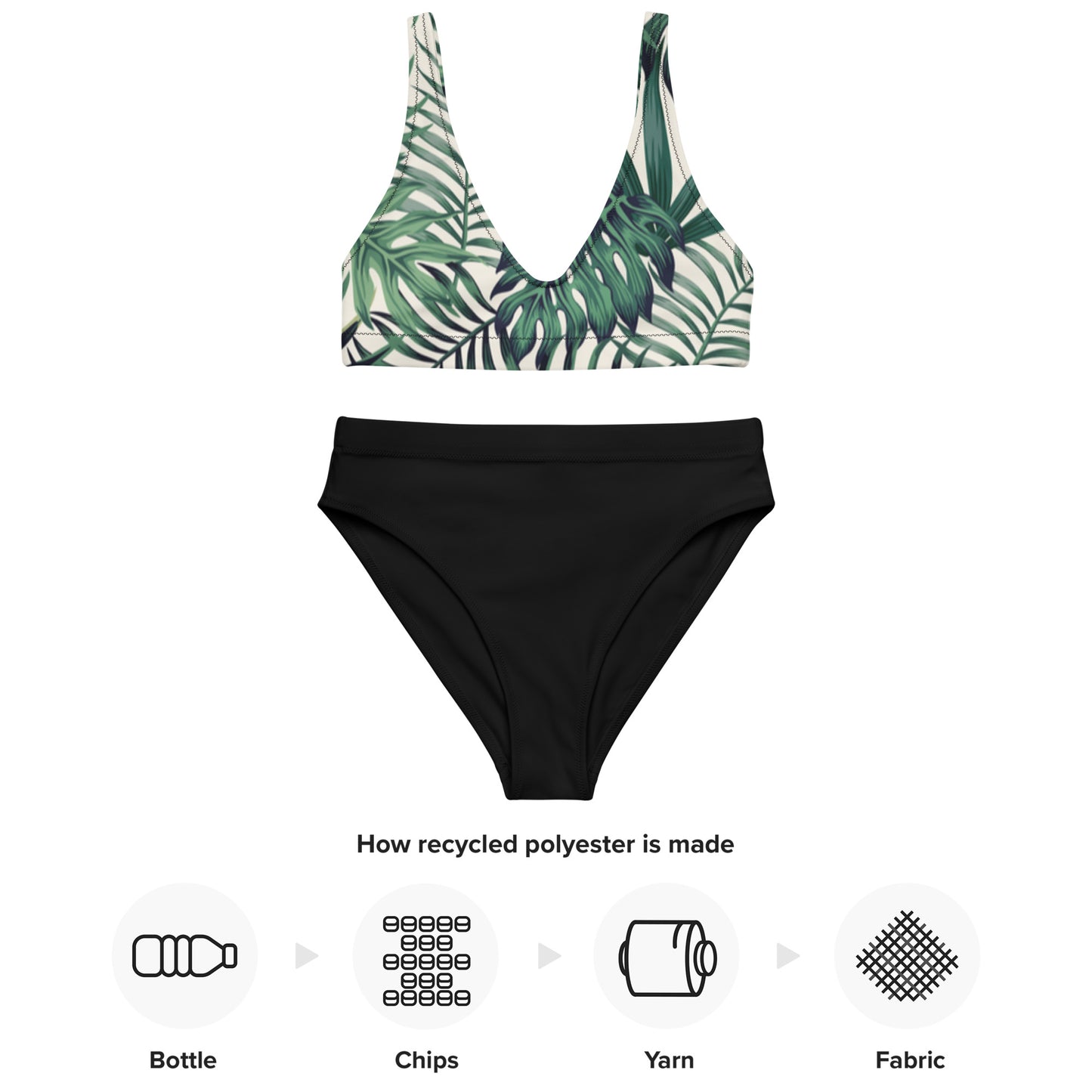 NaturLoVer Allover Recycling Bikini, Green Fern mit schwarzem Slip