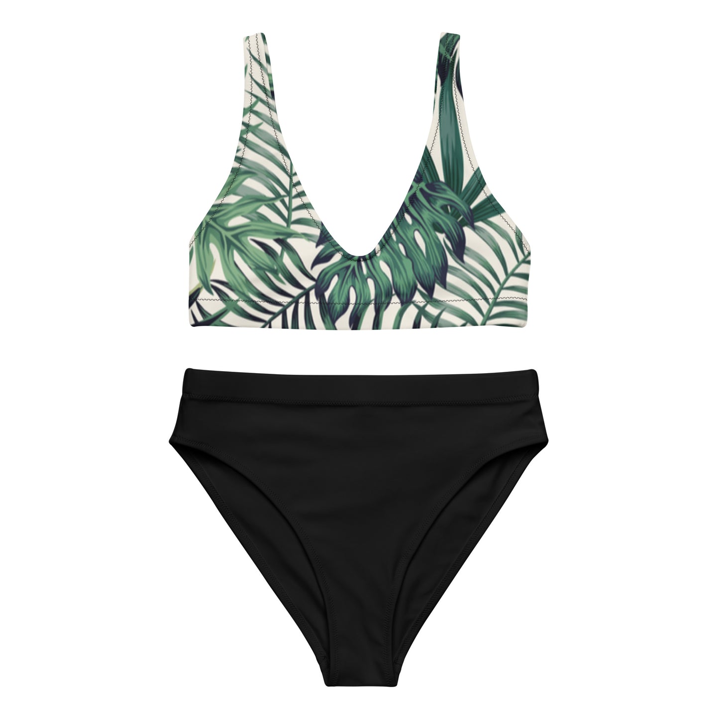 NaturLoVer Allover Recycling Bikini, Green Fern mit schwarzem Slip