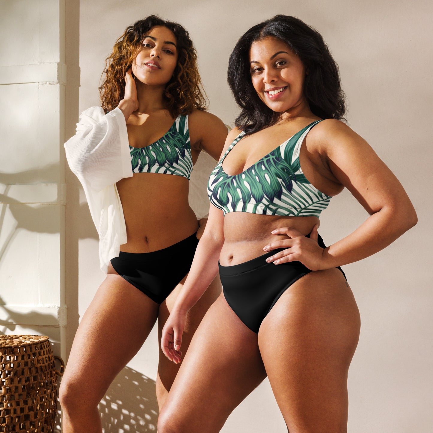 NaturLoVer Allover Recycling Bikini, Green Fern mit schwarzem Slip