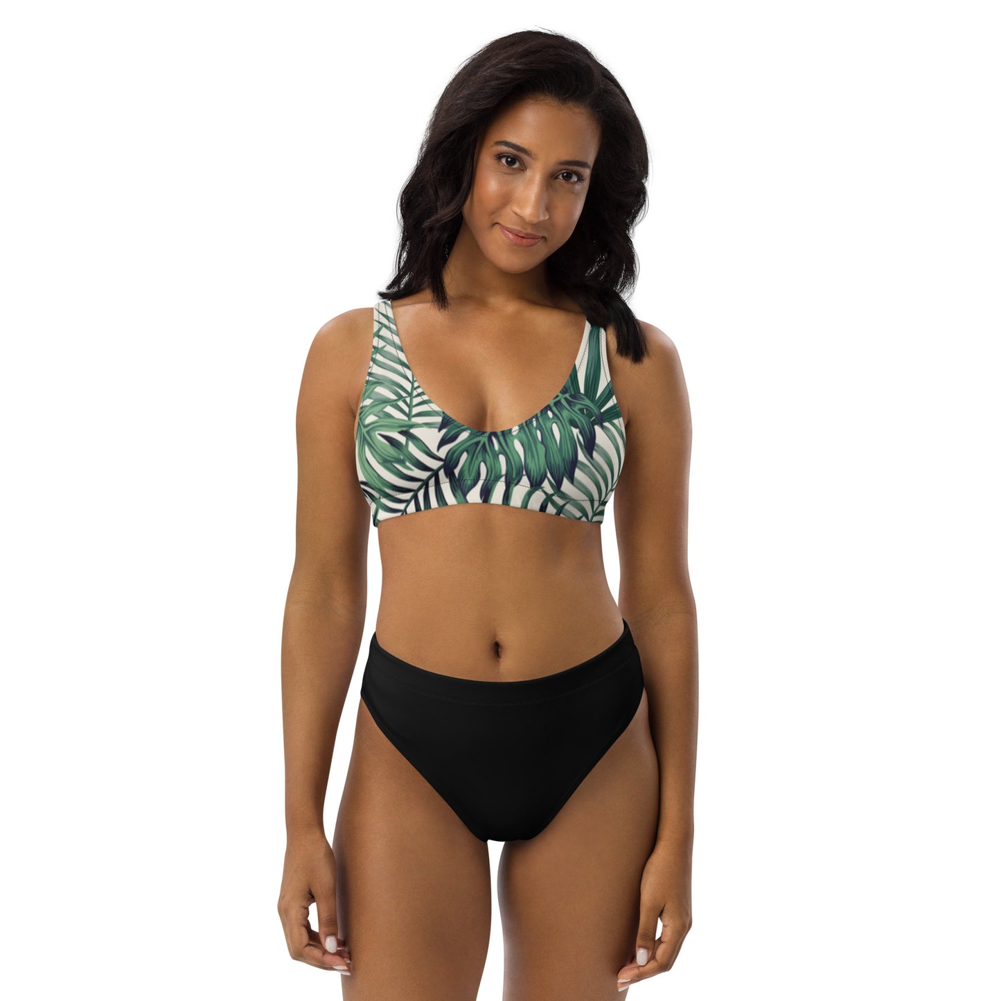 NaturLoVer Allover Recycling Bikini, Green Fern mit schwarzem Slip