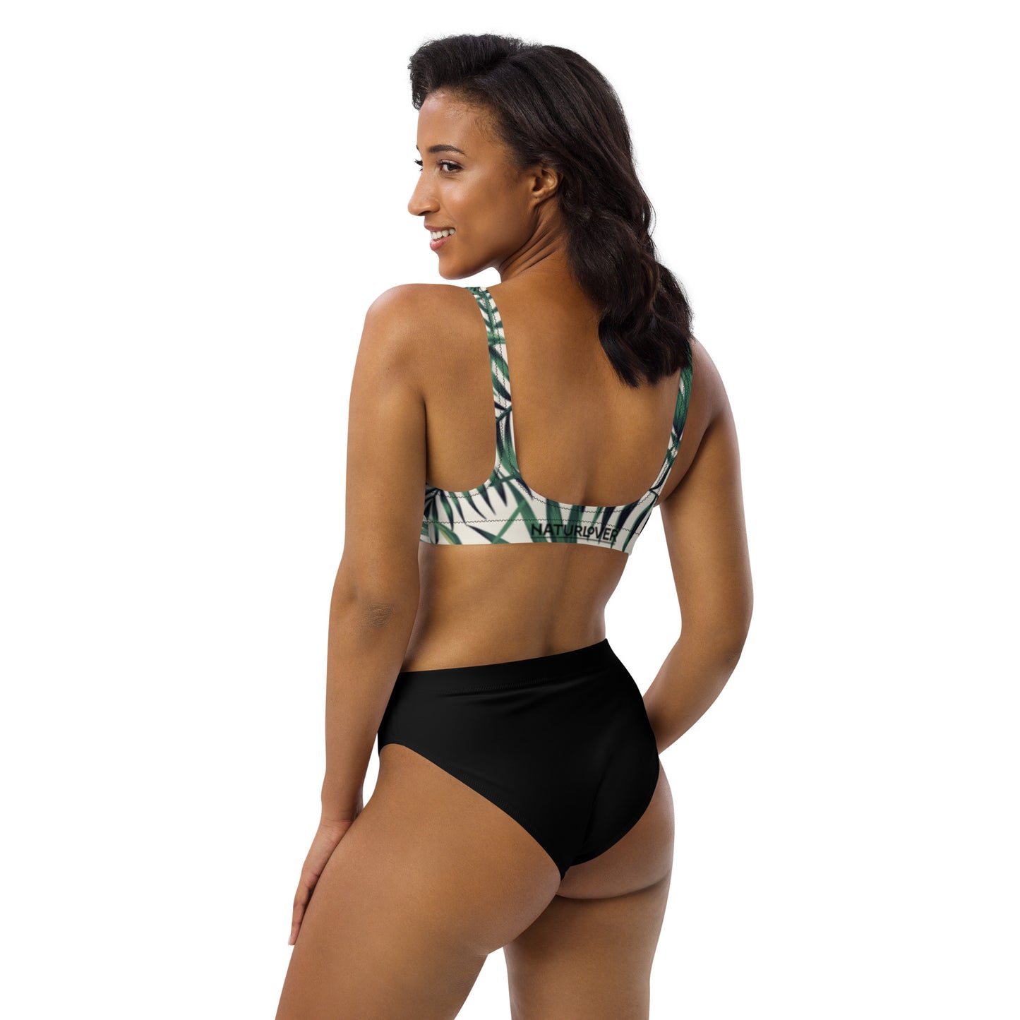 NaturLoVer Allover Recycling Bikini, Green Fern mit schwarzem Slip
