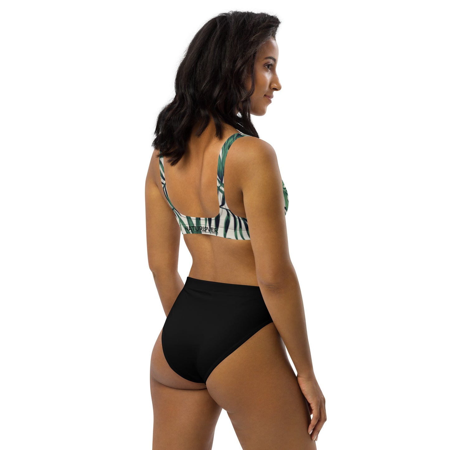 NaturLoVer Allover Recycling Bikini, Green Fern mit schwarzem Slip