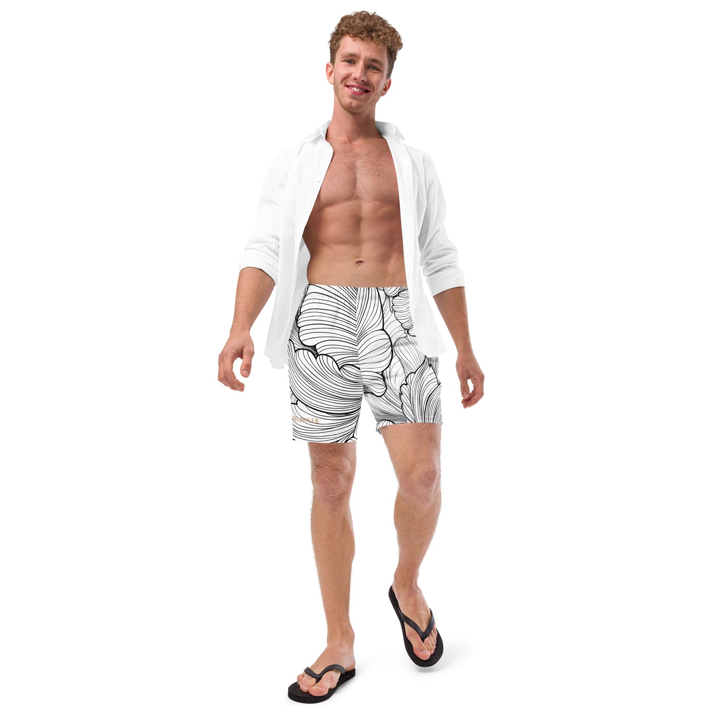 Naturlover Recycling Badehose Schwimmshorts Black & White florales Muster