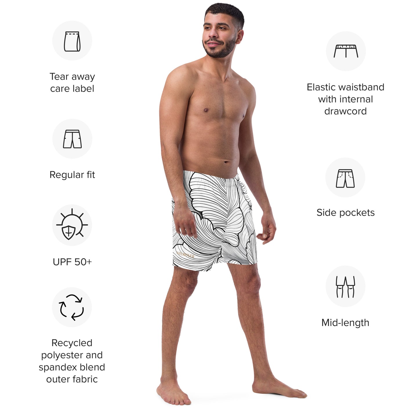 Eco Naturlover Recycling Badehose Schwimmshorts Black & White