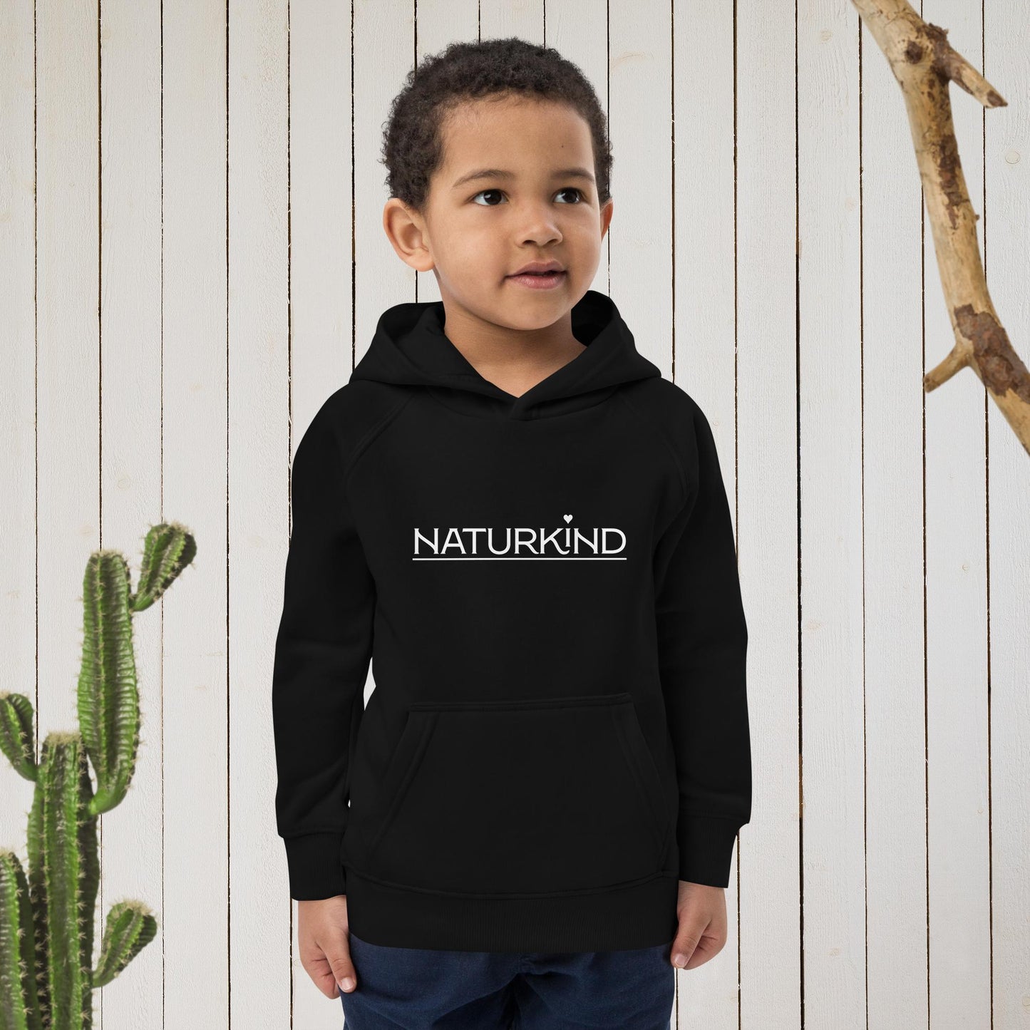 Sweat à capuche écologique NATURKIND pour enfants, noir + bleu marine + orange fantaisie