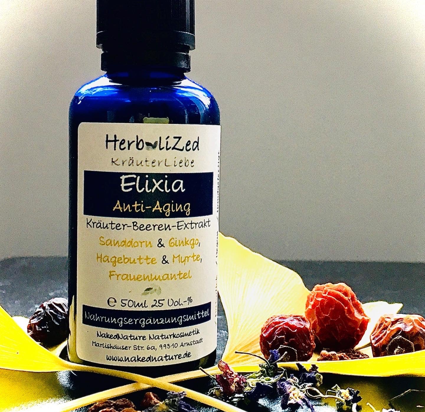 Kräuterauszug Anti-Aging Sanddorn, Ginkgo, Hagebutte, Myrte, Frauenmantel