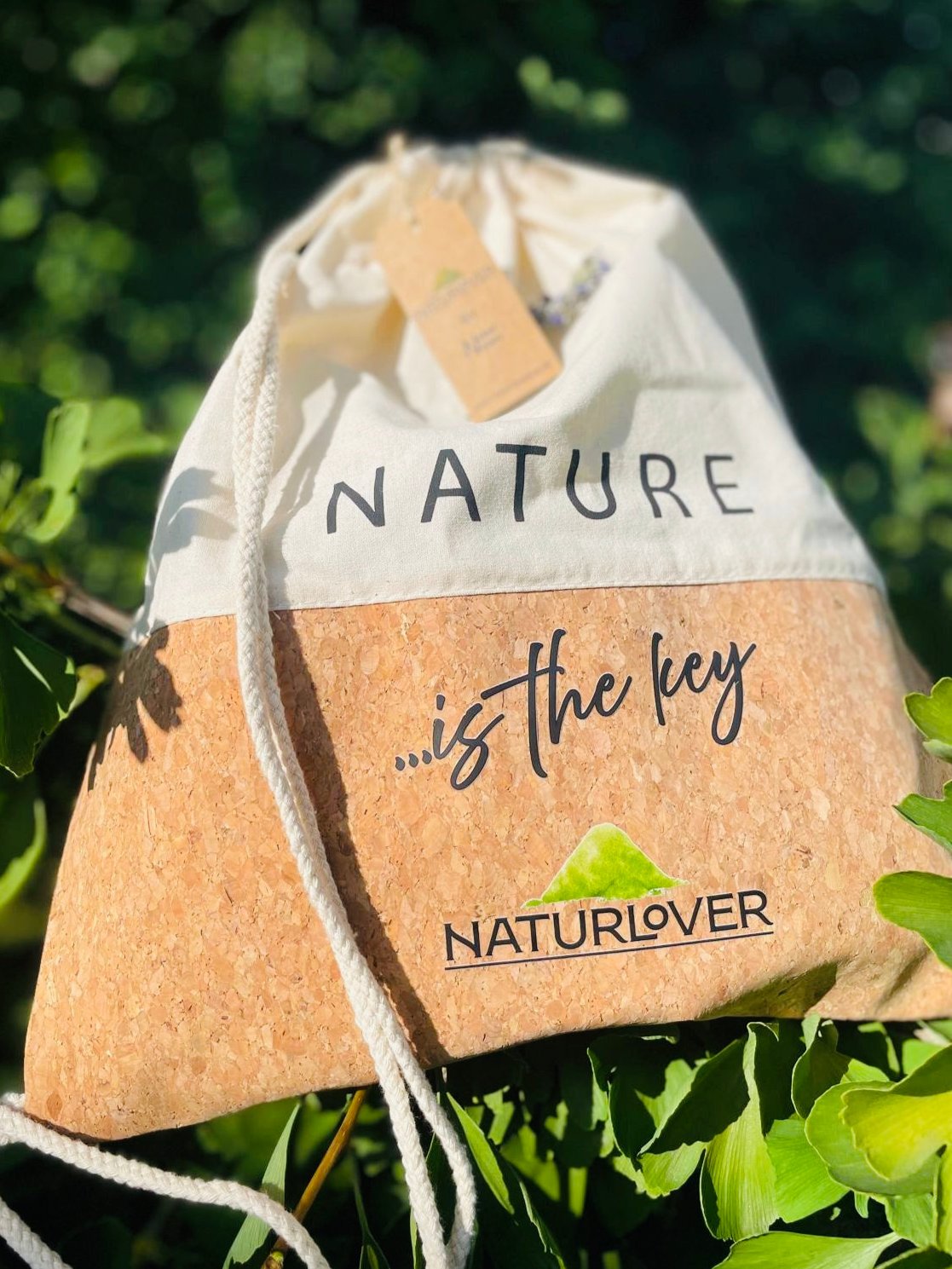 NaturLoVer backpack "Nature is the key" made of cotton &amp; cork, ivory