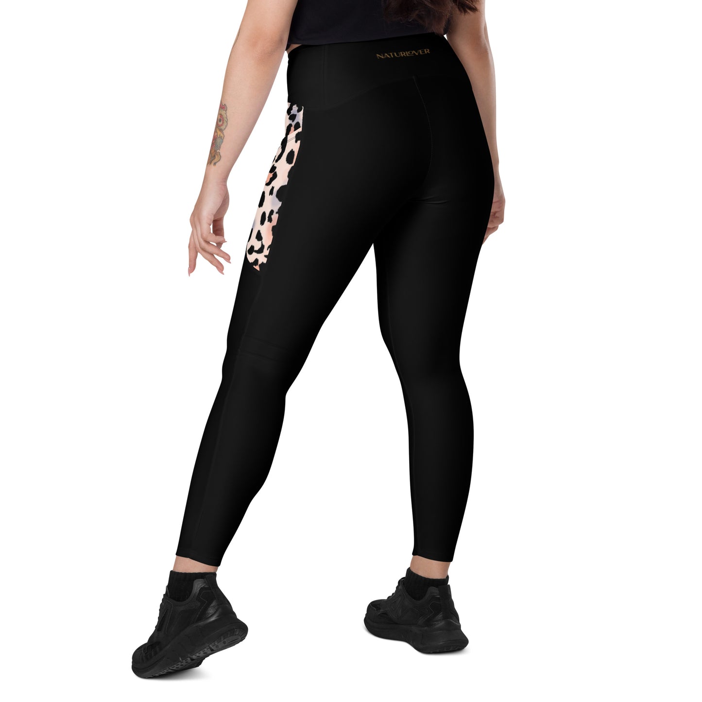 Recycling Leggings mit Taschen schwarz rosa Leo Jogging