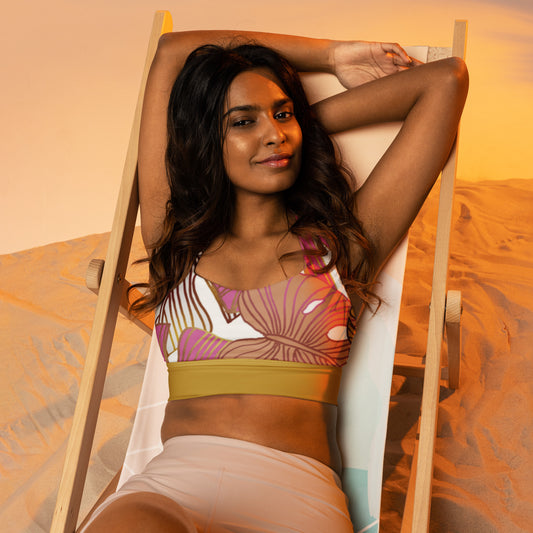 Recycling Sport Bustier senfgelb bunte Blätter