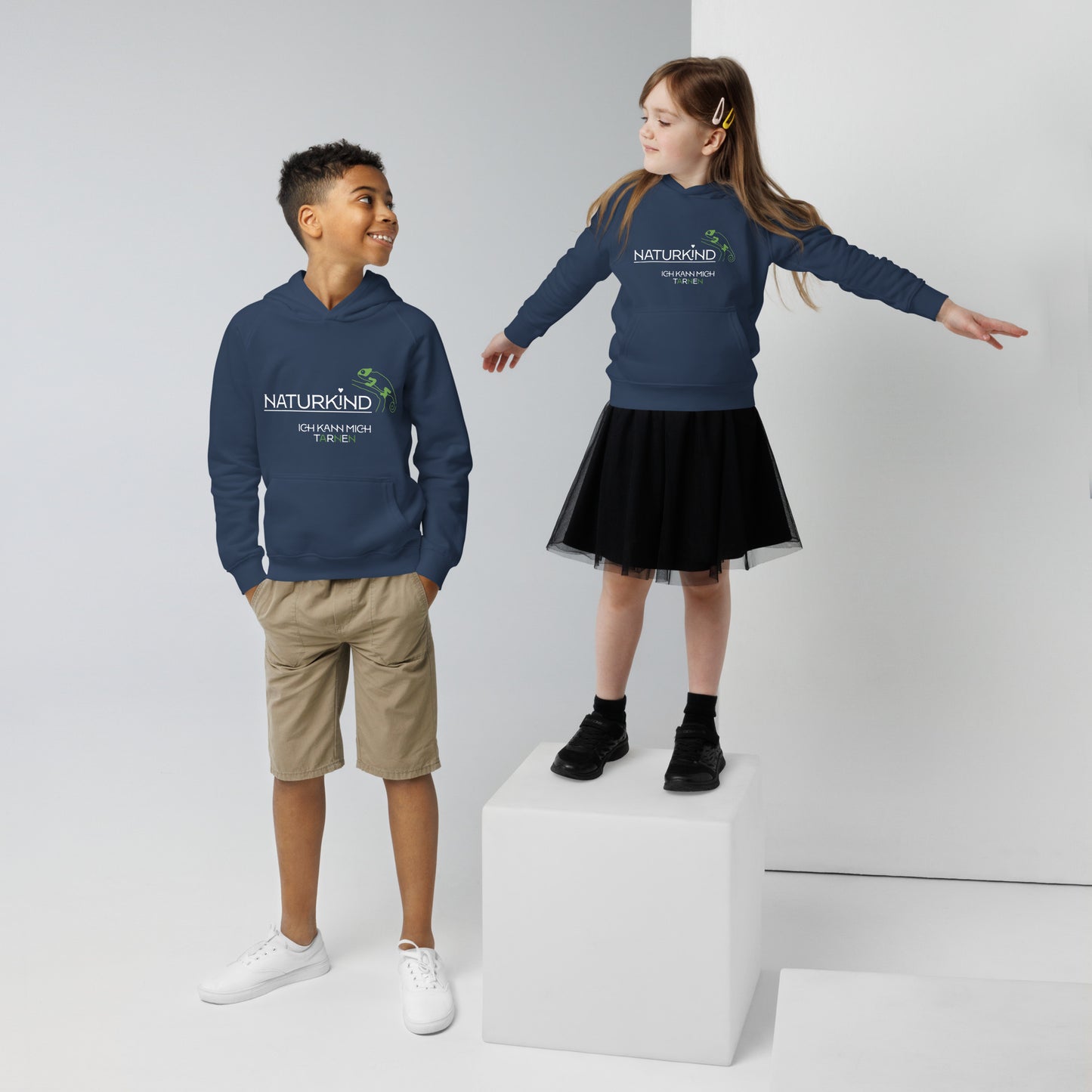 NATURKIND Eco Hoodie Kids Chameleon, black + navy + fancy orange