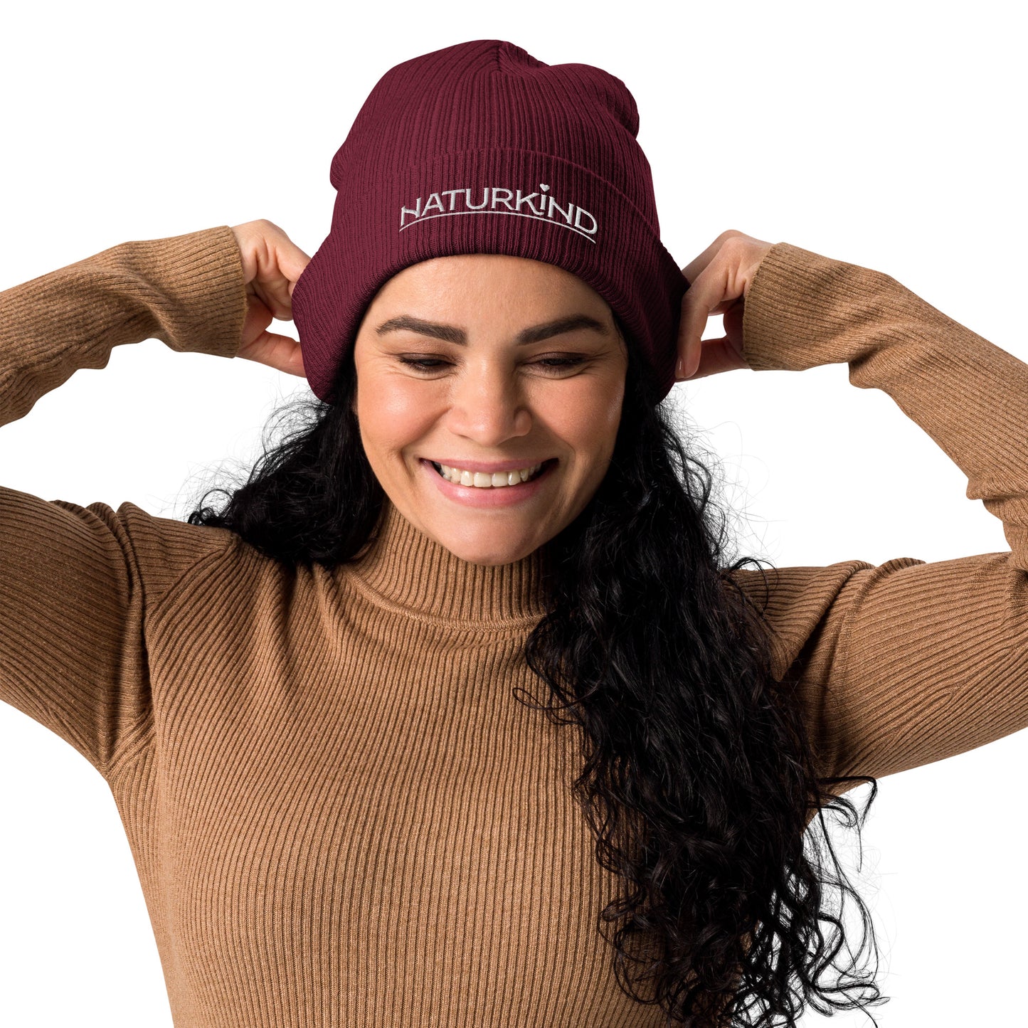 NATURKIND organic beanie/hat with white embroidery