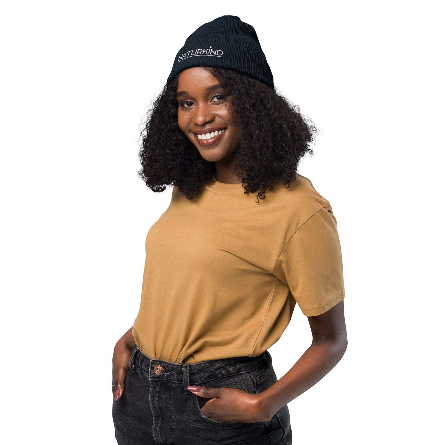 NATURKIND organic beanie/hat with white embroidery